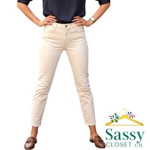 NYDJ Sheri Slim Jeans 12 Tan Stone Beige Stretch Lift Tuck Denim EUC